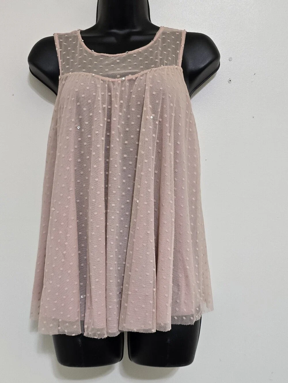 WEISSMAN girls size Large Sleeveless Sequin Mesh Tulle Babydoll Dance Dress Pink